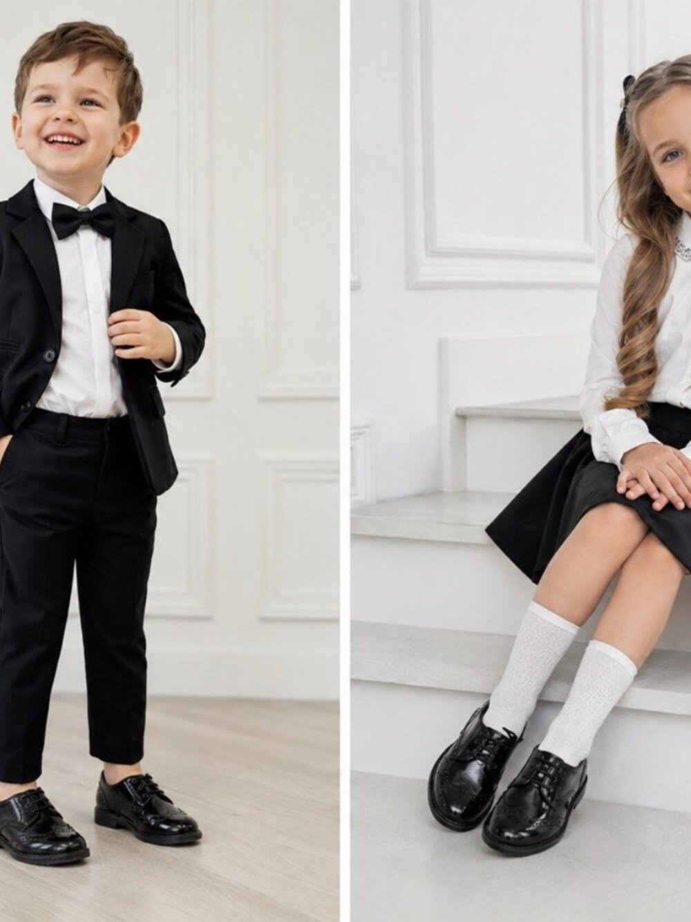 ENZO Italian Black Leather Toddler Unisex Wingtip Brogue Shoes EU 27 US 10 NWB